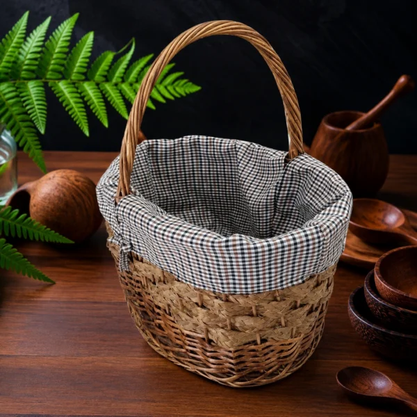 سبد حصیری دسته‌دار کد 3 با دهانه بیضی